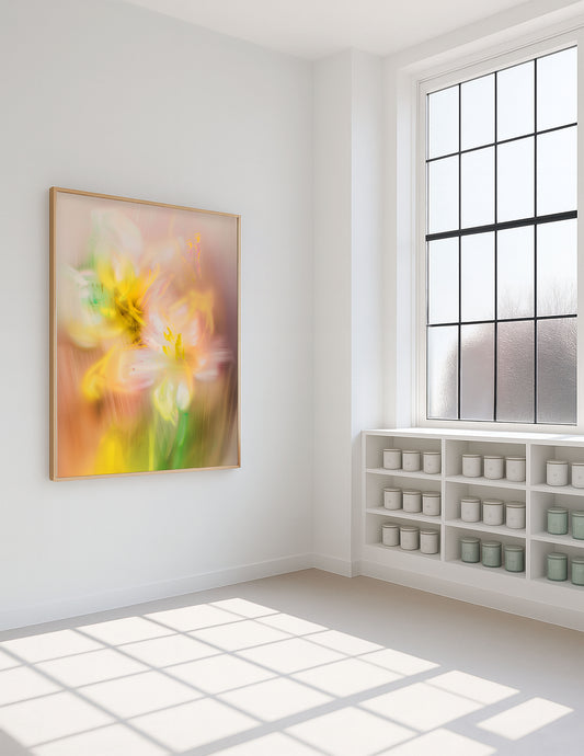 Aurivine – Yellow Peach Green Abstract Floral Wall Art