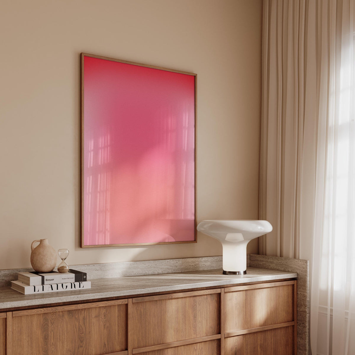 Pink Gradient Art Print, Coral Abstract Poster, Vintage Grain Wall Decor