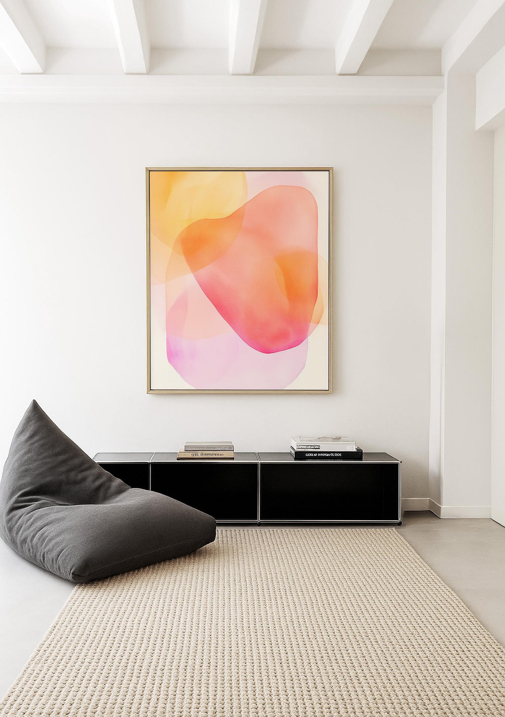 Peach Pink Abstract Wall Art, Soft Pastel Shape Print, Minimal Modern Decor