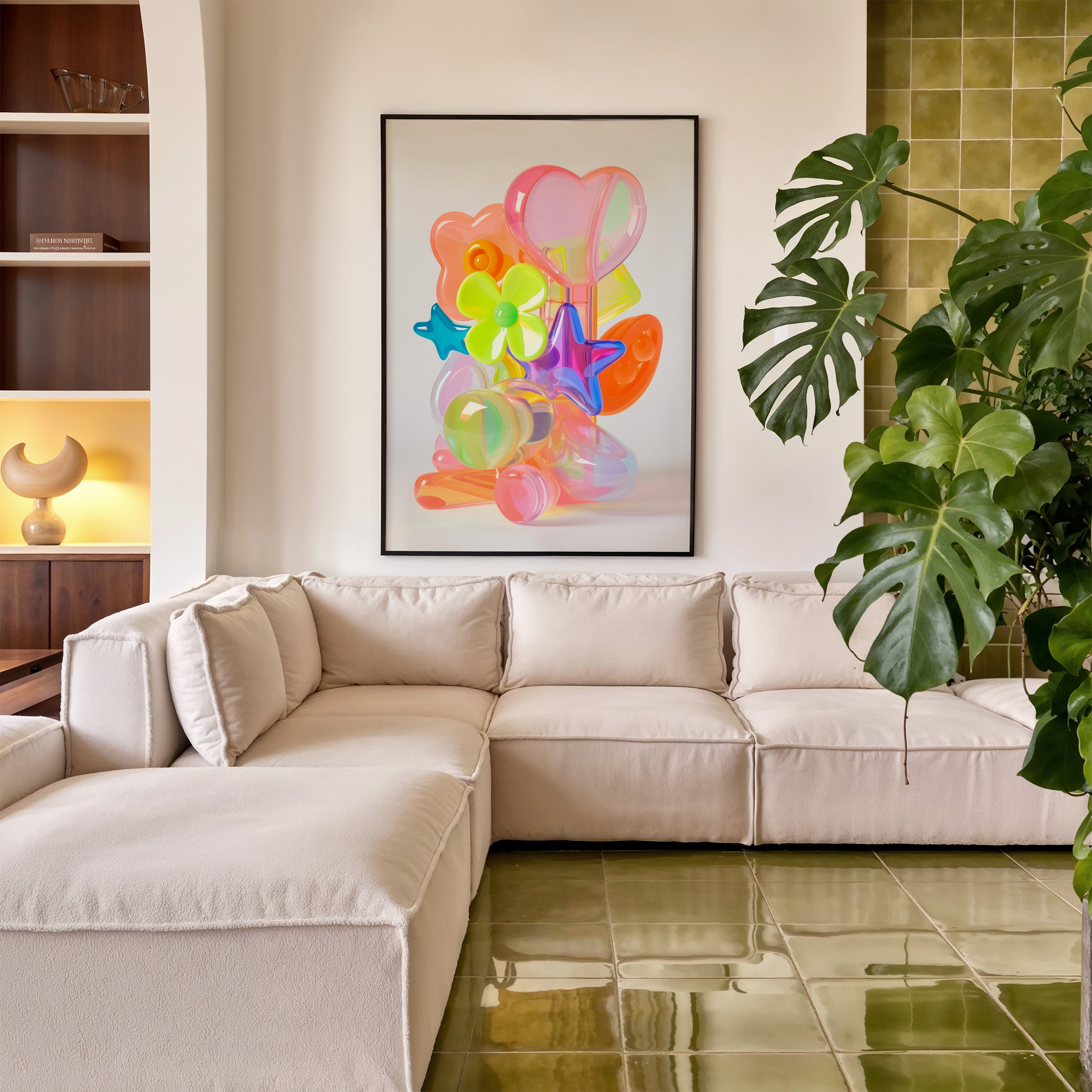 Glossy Neon Flower and Star Modern Art Print - And A Little More