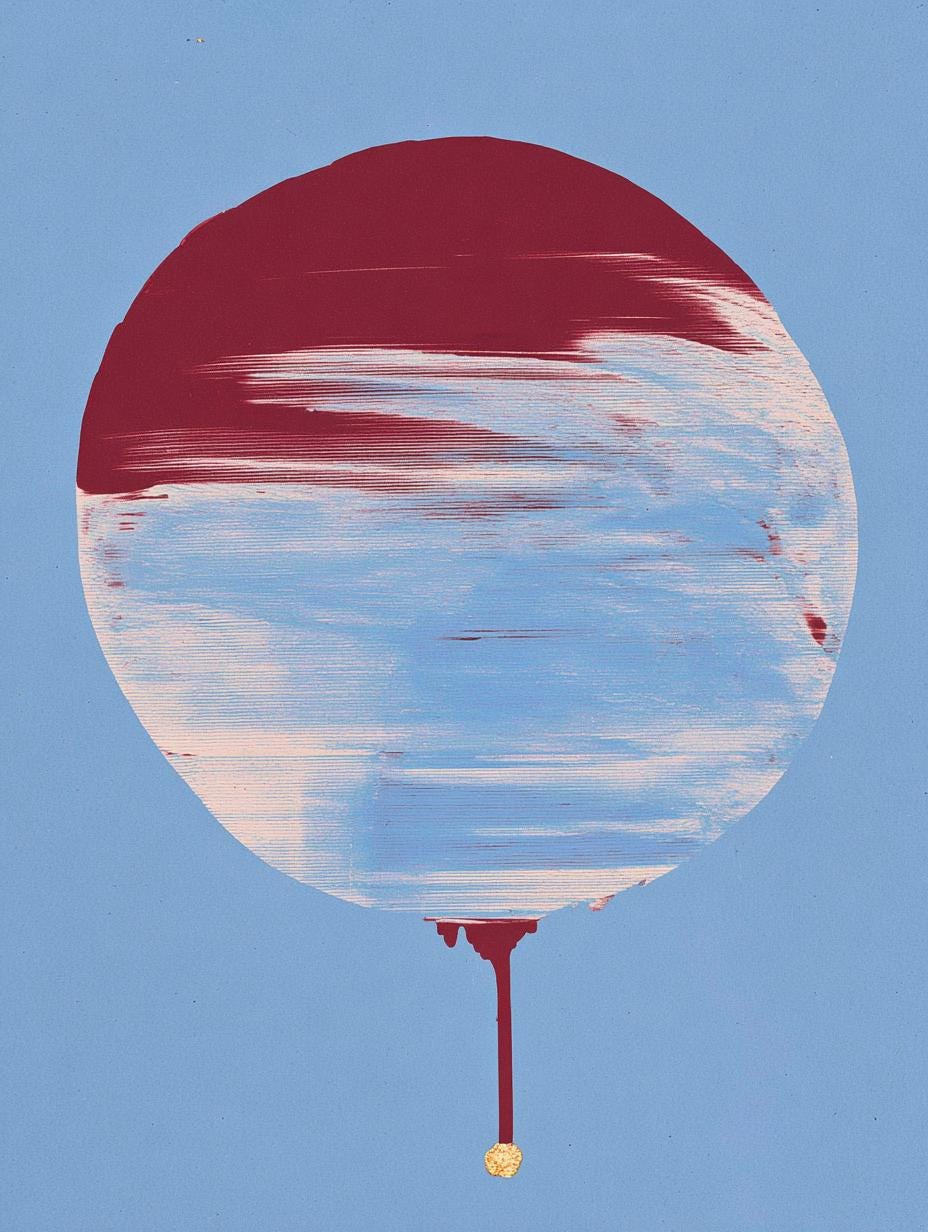 Crimson Circle Abstract Print, Blue Drip Painting Poster, Modern Geometric Canvas Decor