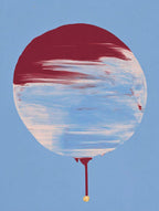 Crimson Circle Abstract Print, Blue Drip Painting Poster, Modern Geometric Canvas Decor