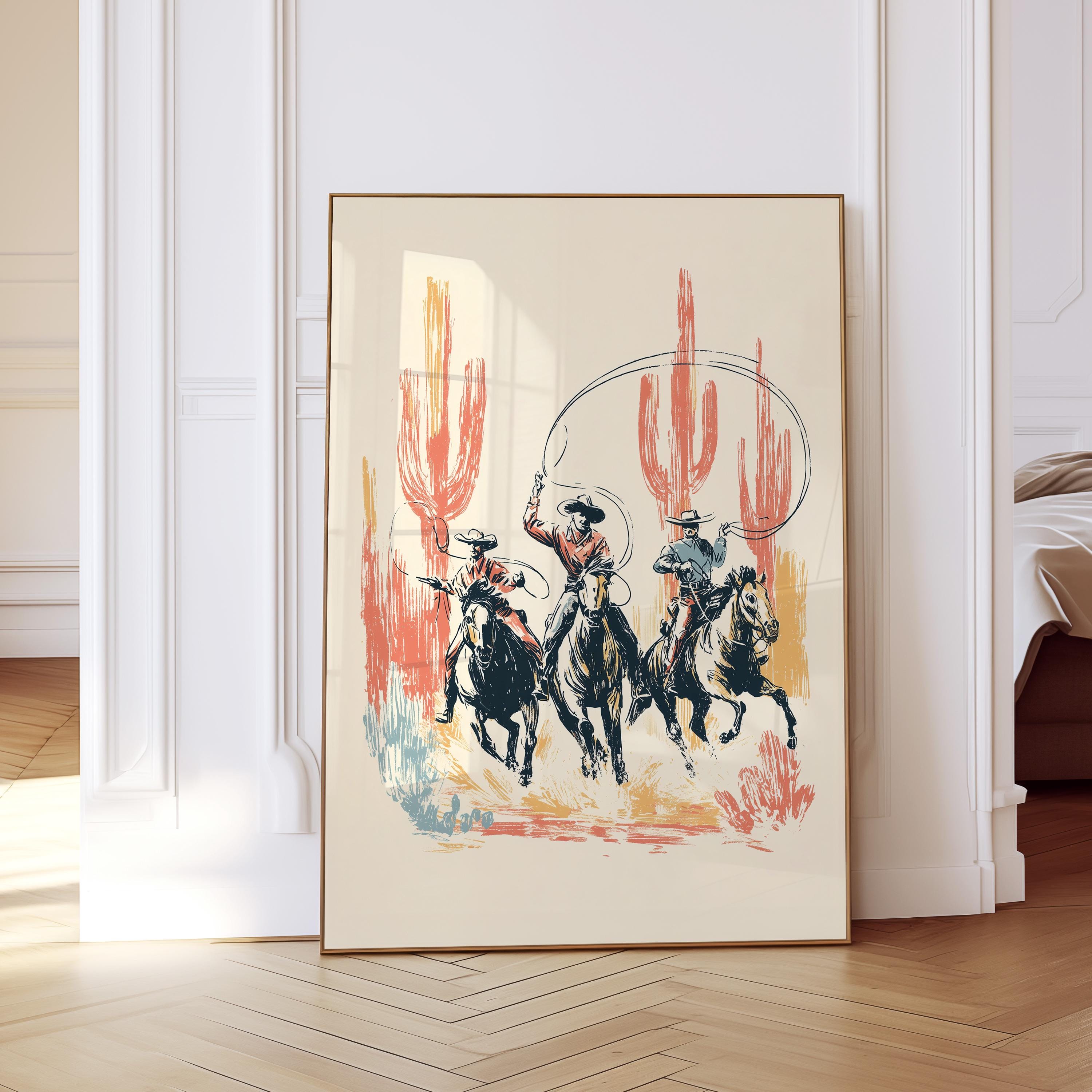 Cowboy Wall Art Print, Western Horse Rodeo Poster, Vintage Desert Decor