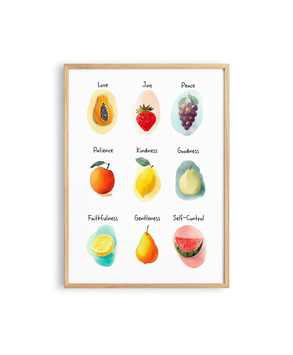Fruit of the Spirit Chart Print, Christian Nursery Wall Art, Bible Verse Poster