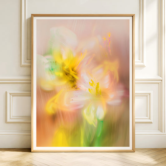 Aurivine – Yellow Peach Green Abstract Floral Wall Art