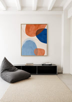 Orange Blue Abstract Art Print, Mid Century Modern Geometric Wall Decor