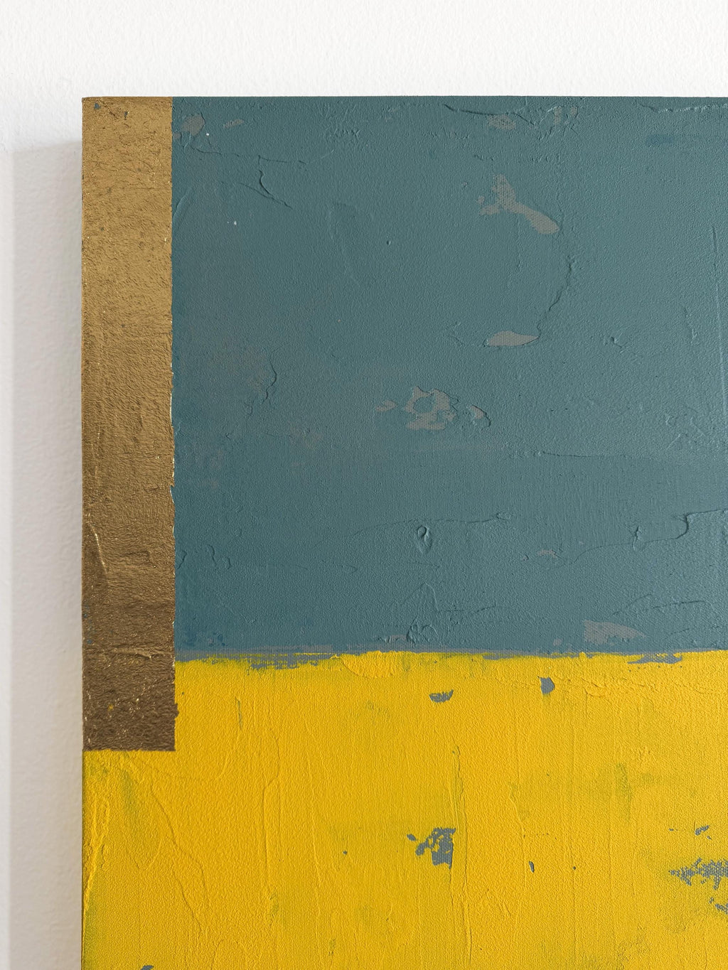Original Abstract Painting, Teal Mustard Color Block Art, Gold Accent Canvas