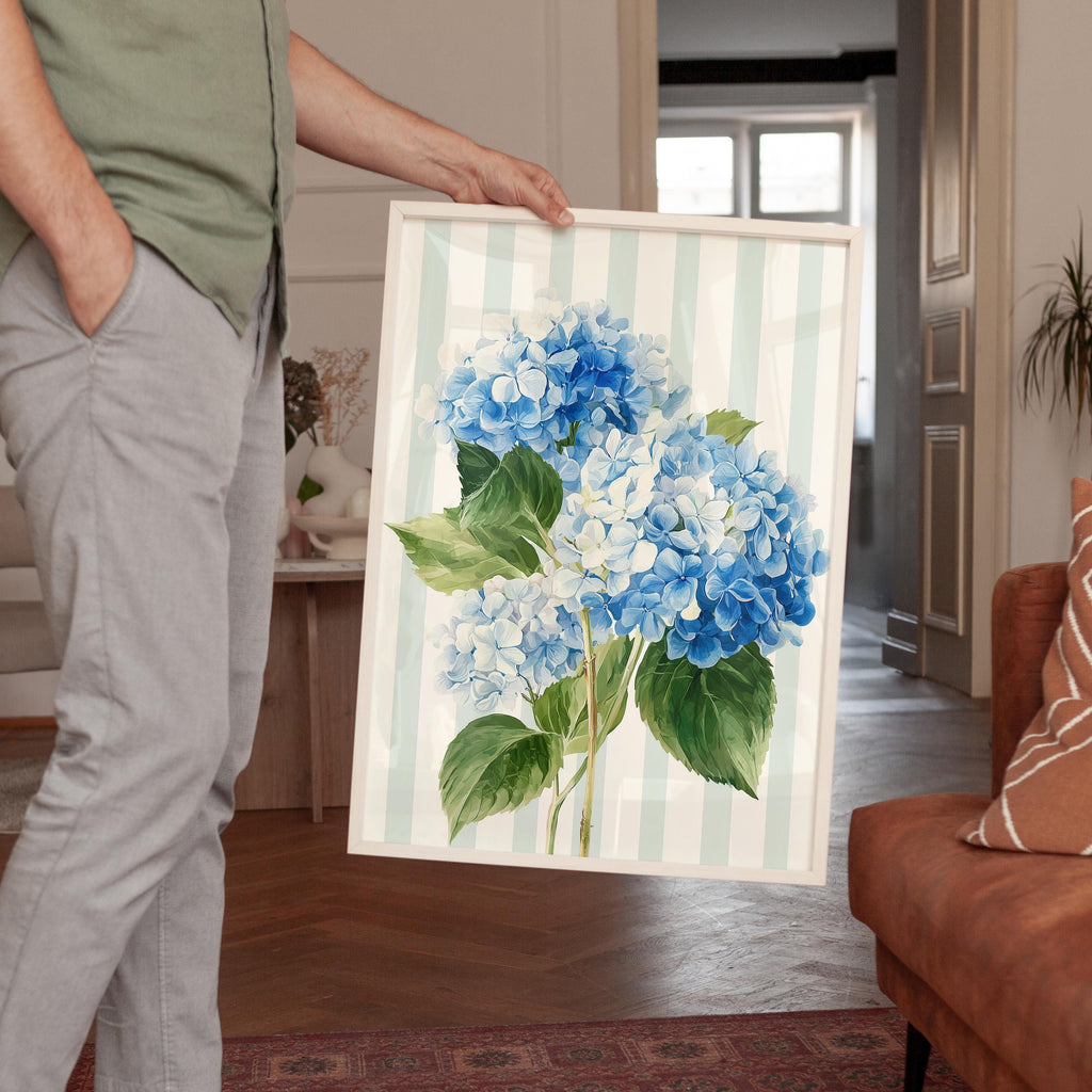 Hydrangea Printable Wall Art, Blue Floral Digital Download for Home Decor