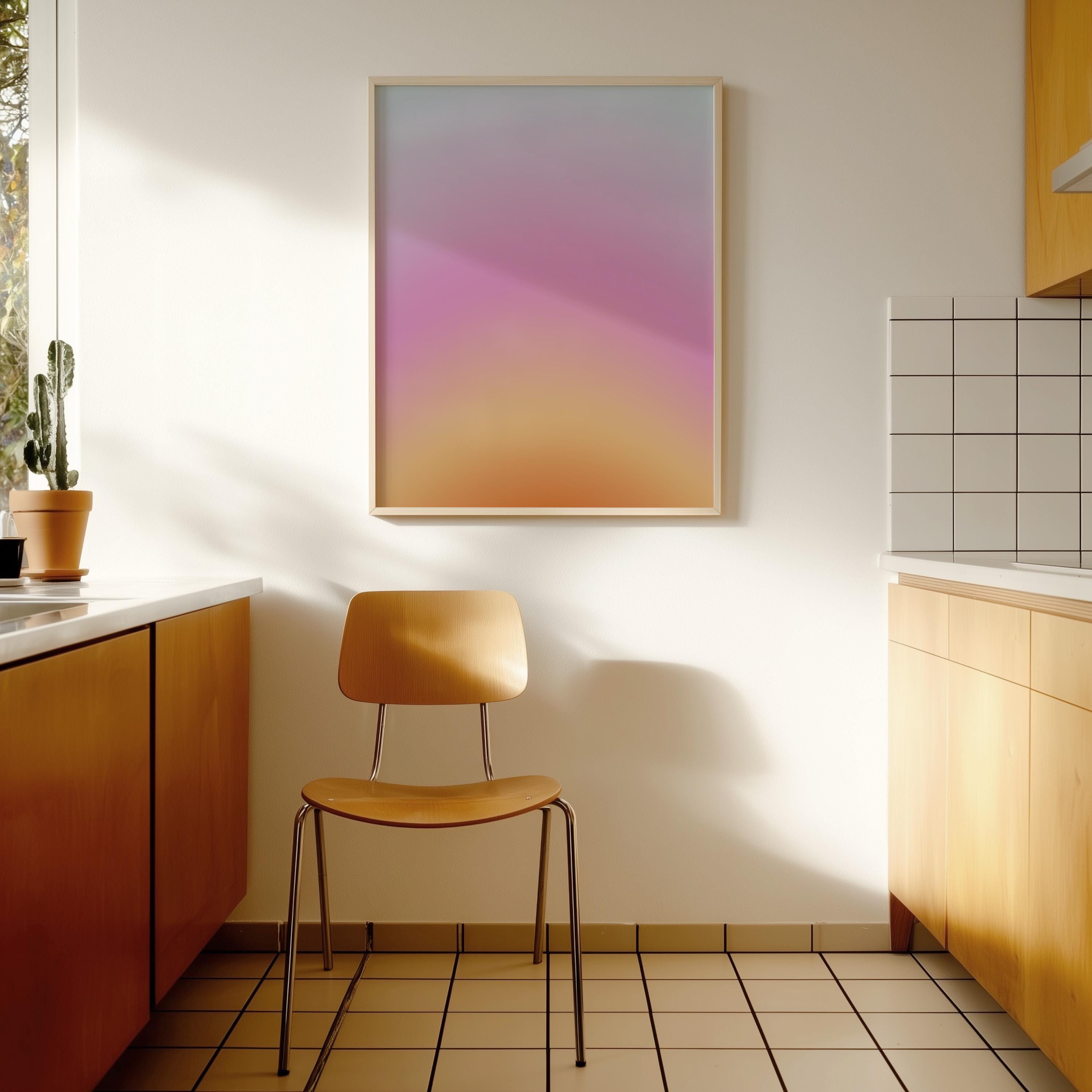 Pastel Sunset Gradient Print, Soft Abstract Wall Art, Pink Orange Blue Modern Decor