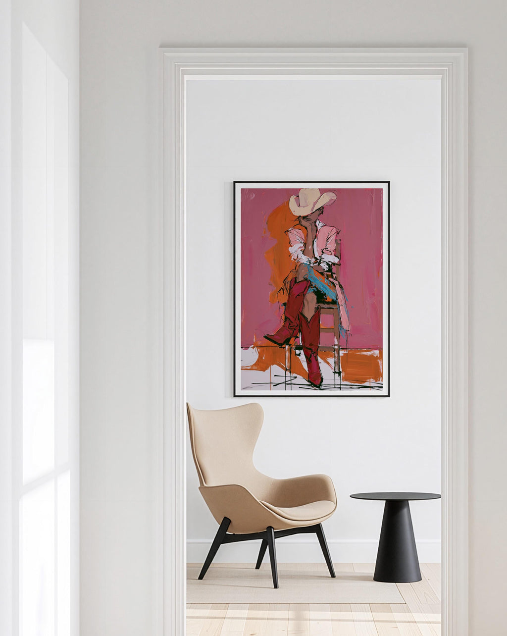 Western Cowgirl Art Print, Pink Cowgirl Wall Decor, Modern Rodeo Painting