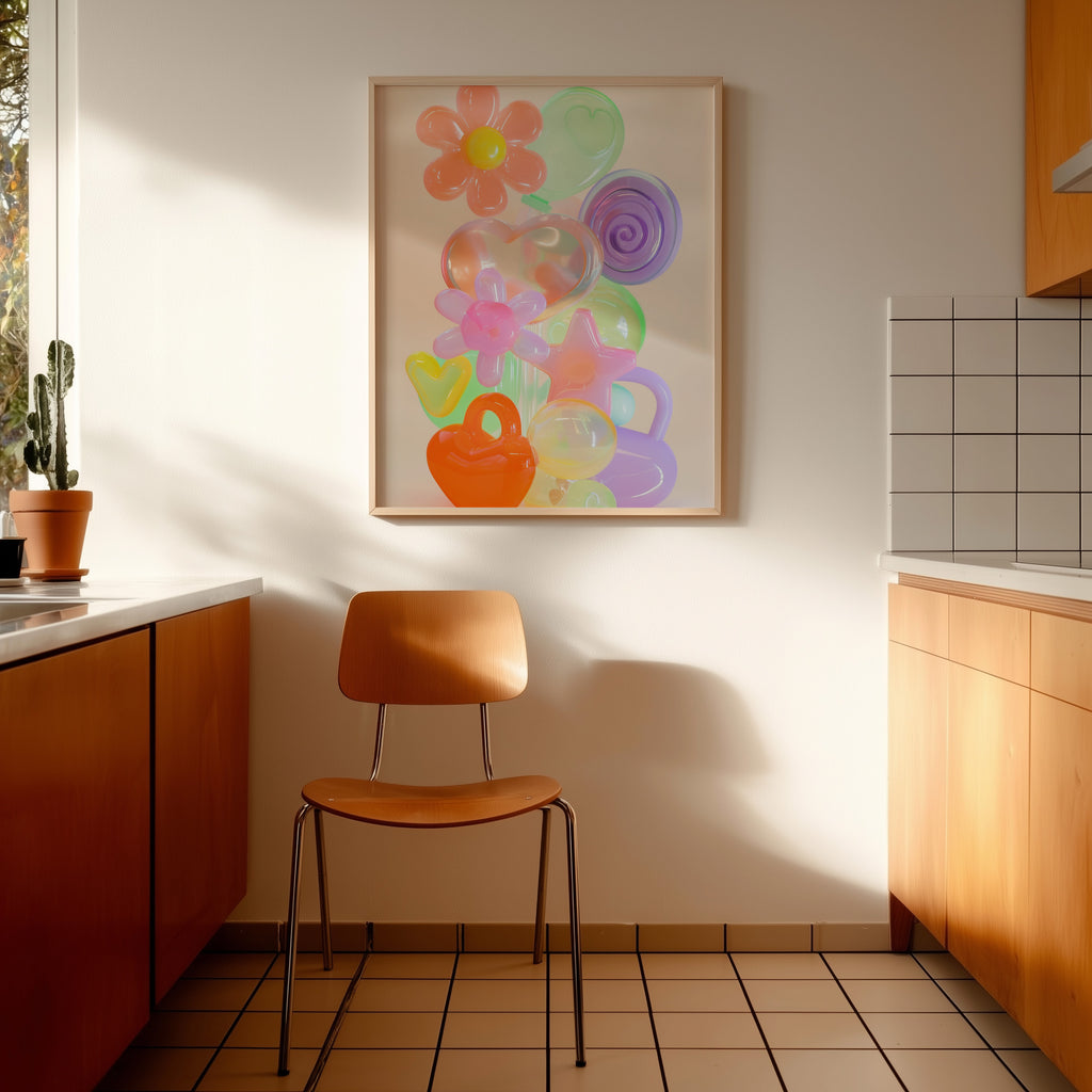 Neon Glass Shapes Modern Art Print - And A Little More