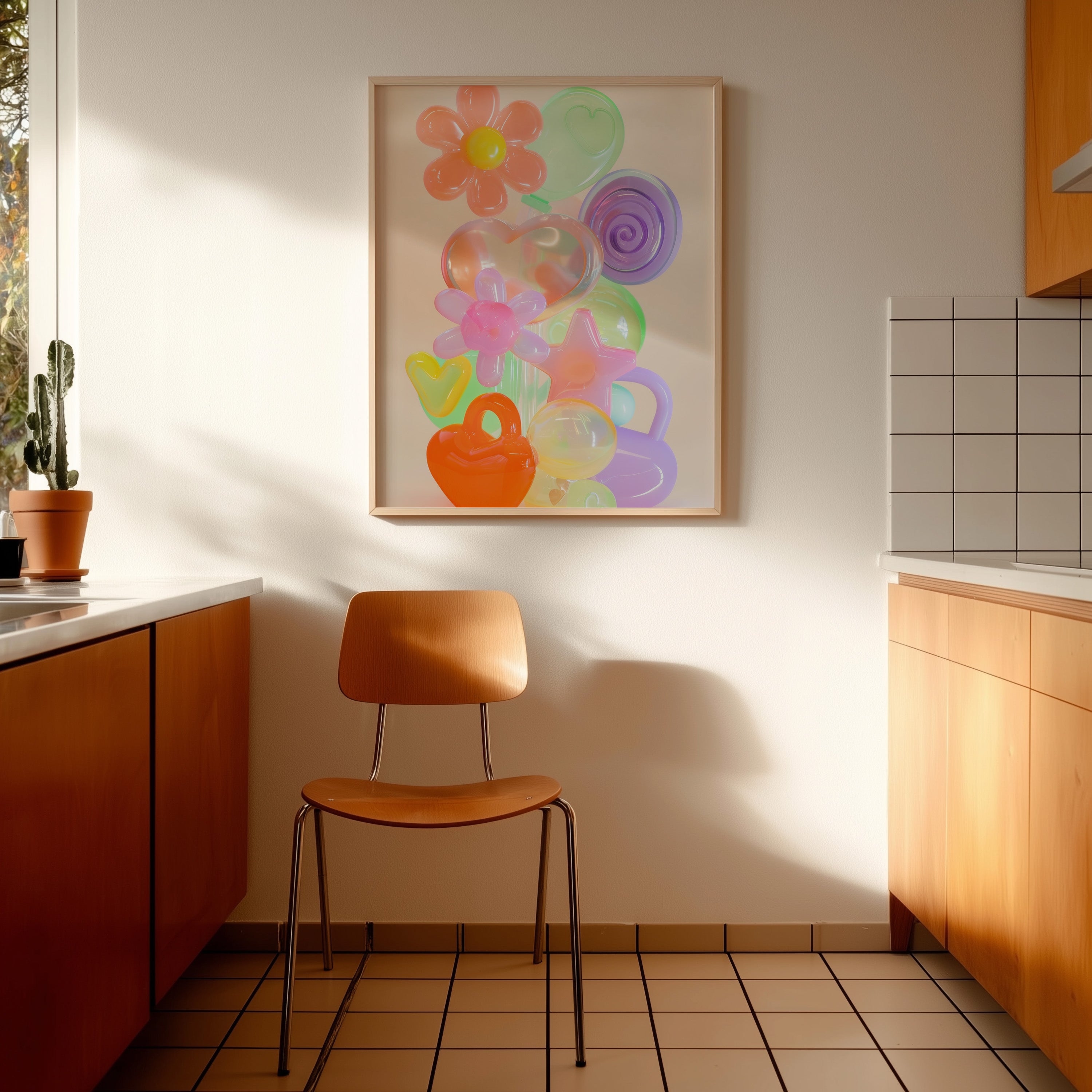 Neon Glass Shapes Modern Art Print - And A Little More