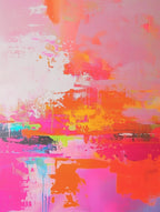Radiant Horizon Abstract Painting, Pink Orange Sunset Canvas, Bold Energetic Print