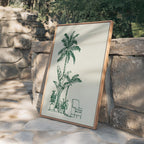 Palm Tree Wall Art Print, Minimal Botanical Line Art, Green Tropical Decor