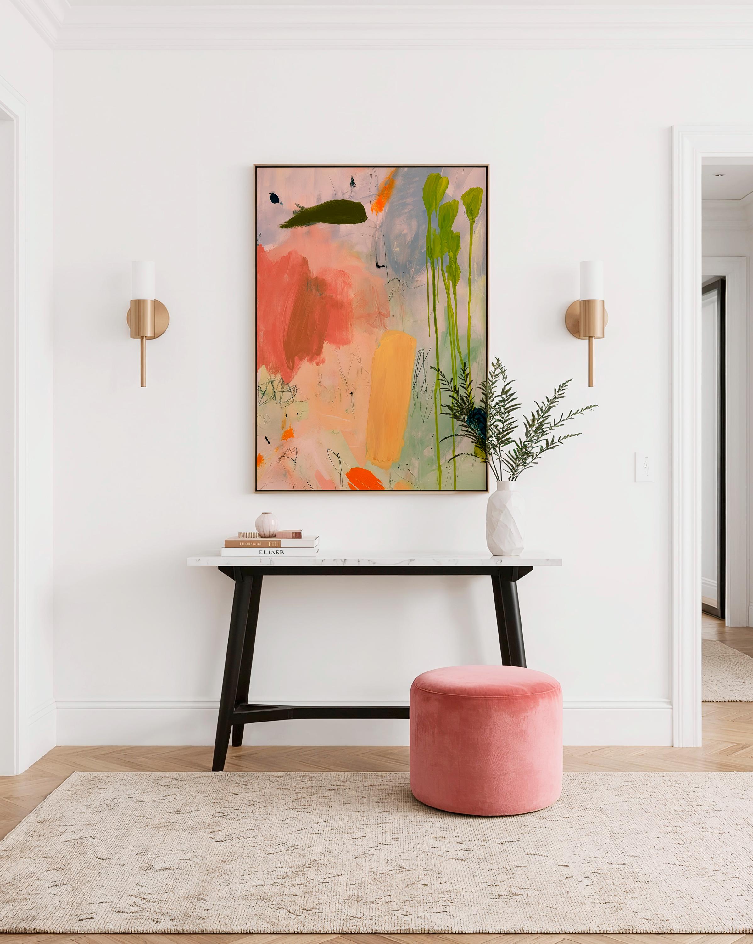 Pastel Abstract Art Print, Coral Green Painterly Poster, Soft Modern Wall Decor