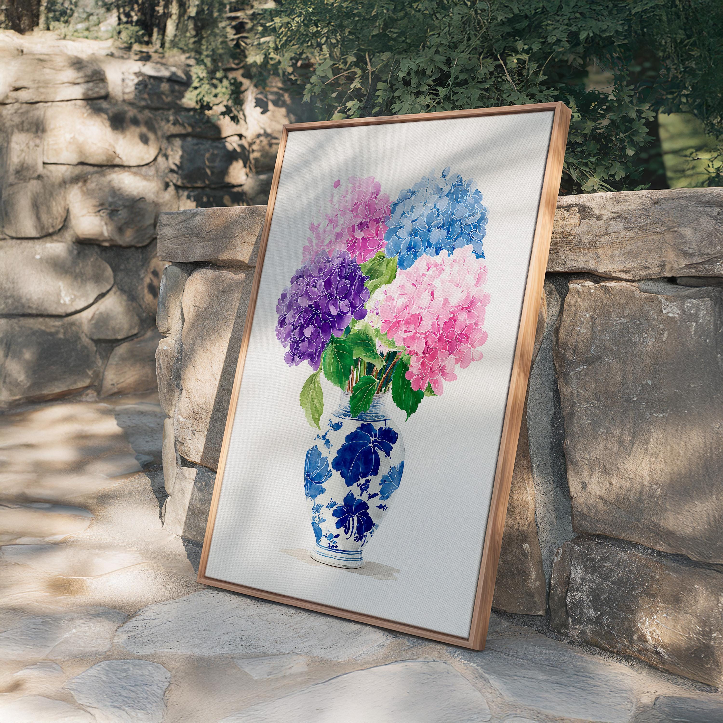 Hydrangea Watercolor Art, Delicate Floral Print for Bathroom or Bedroom