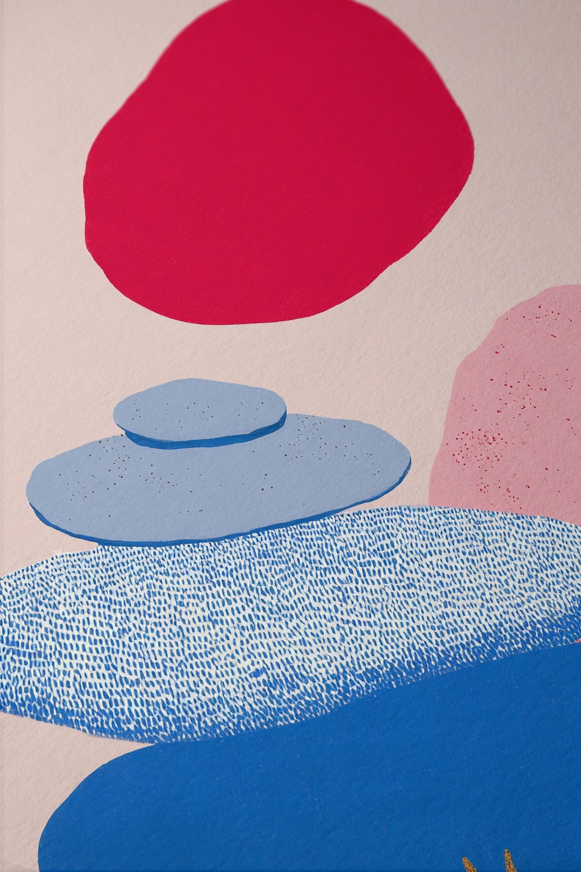 Abstract Landscape Print, Red Sun Color Block Art, Modern Wall Decor