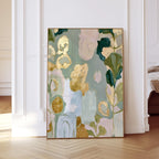Sage Green Floral Art Print, Gold Abstract Botanical Painting, Soft Wall Decor