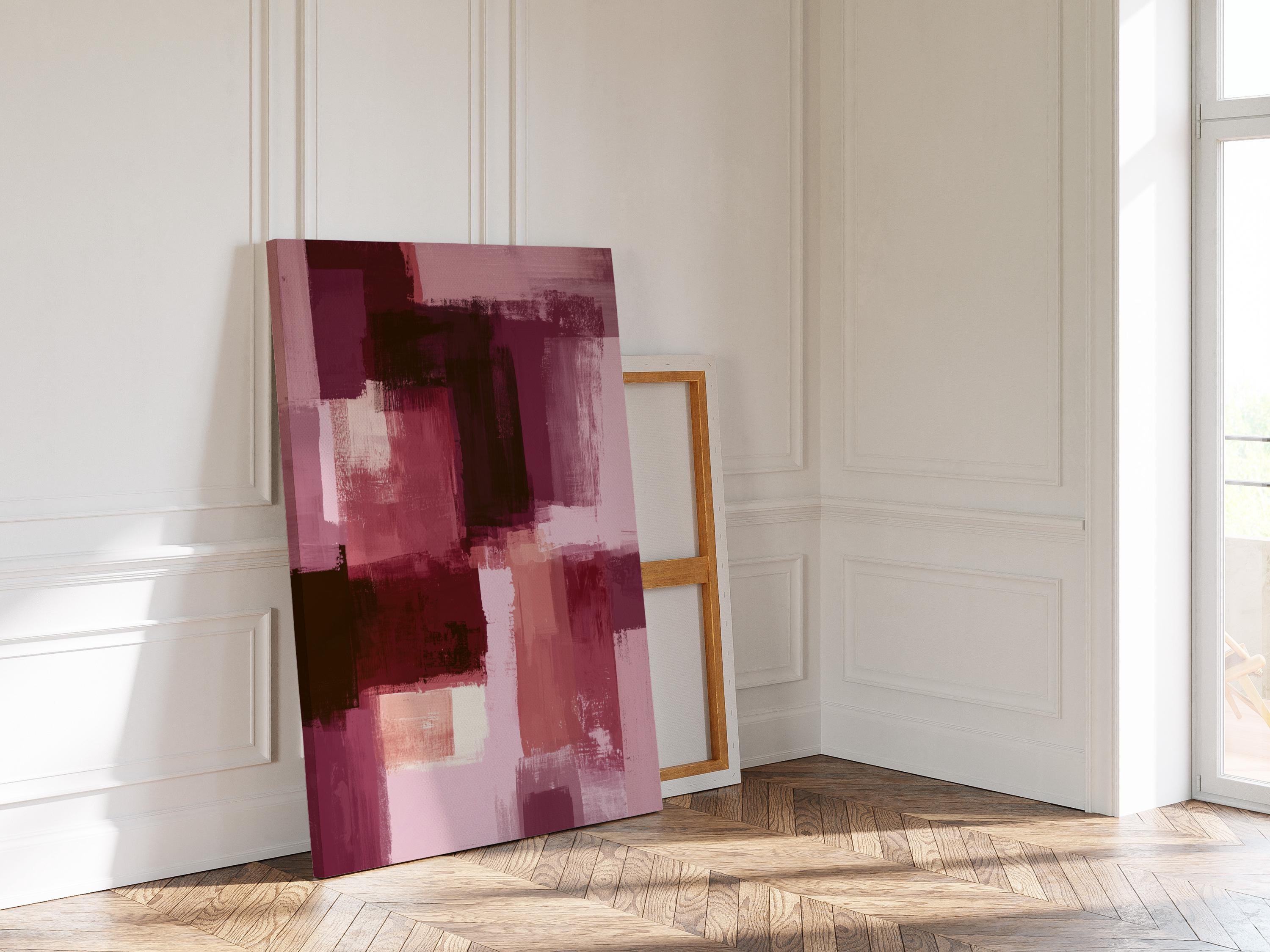 Burgundy Abstract Art Print, Pink Brushstroke Painting, Modern Wall Decor