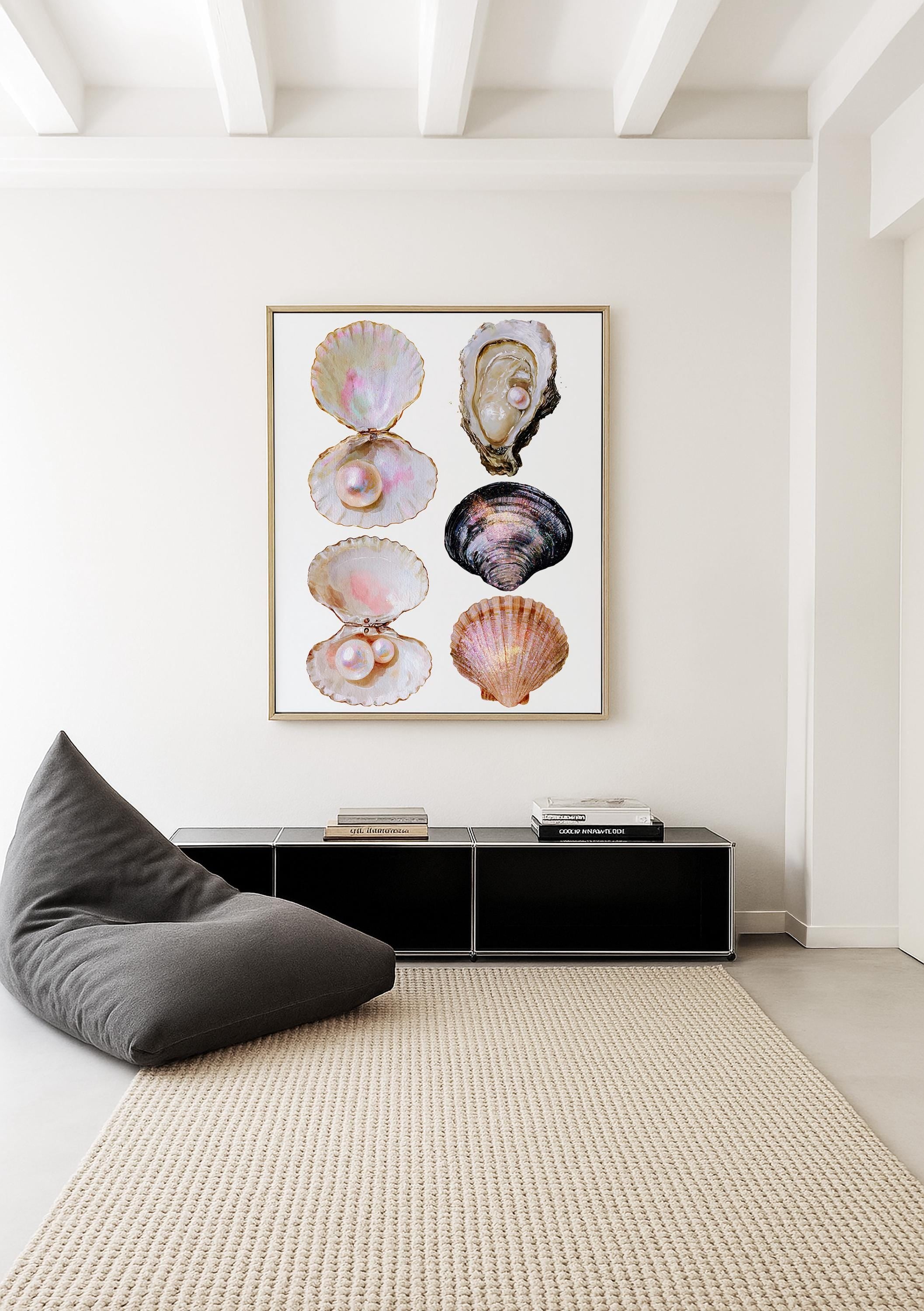 Seashell Wall Art Print, Oyster Pearl Poster, Coastal Beach Decor