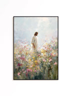 Jesus in Wildflower Field Print, Christian Wall Art, Faith Inspired Floral Painting, Bible Decor Printable Wall Art