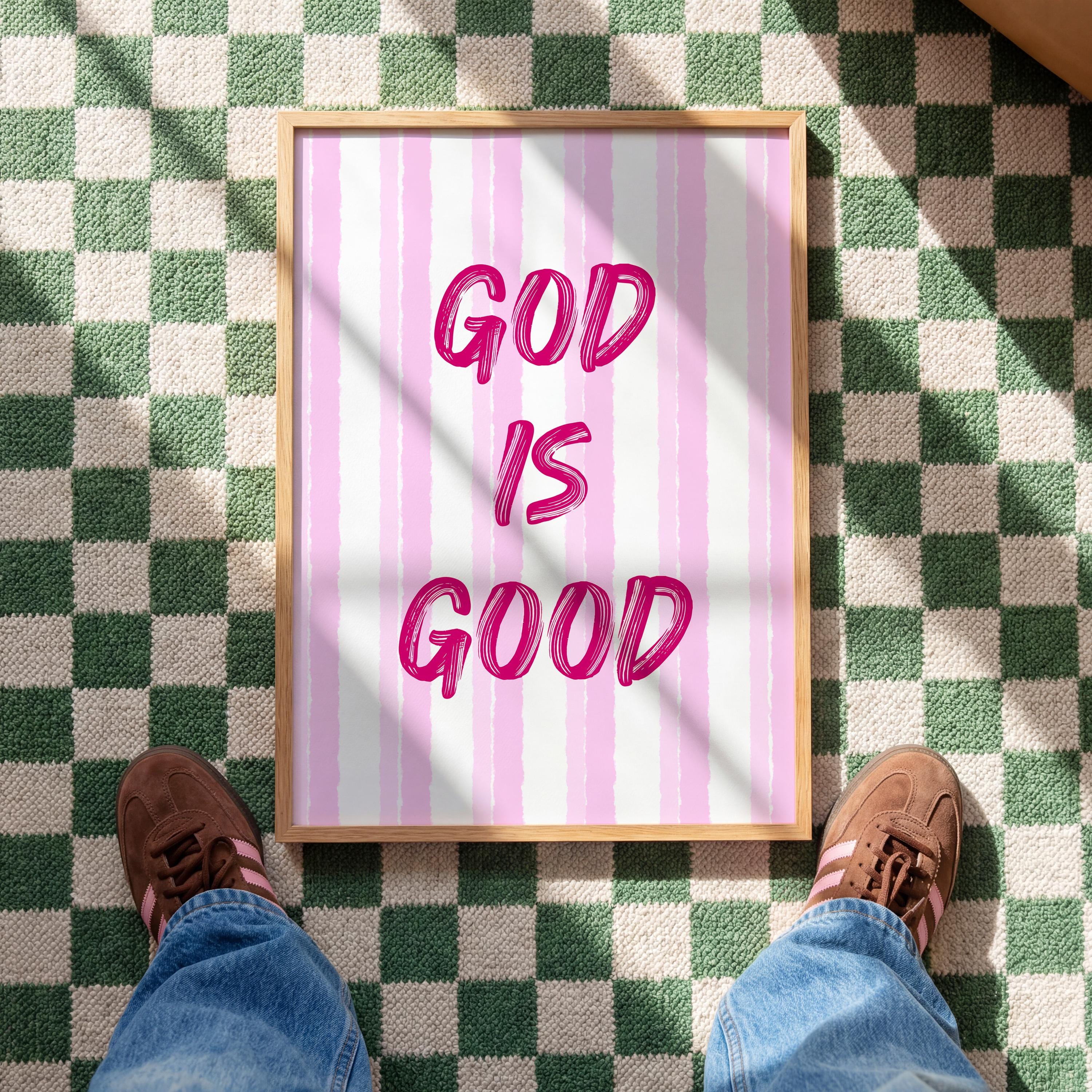 God Is Good Print, Christian Wall Art, Pink Faith Poster