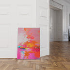 Radiant Horizon Abstract Painting, Pink Orange Sunset Canvas, Bold Energetic Print