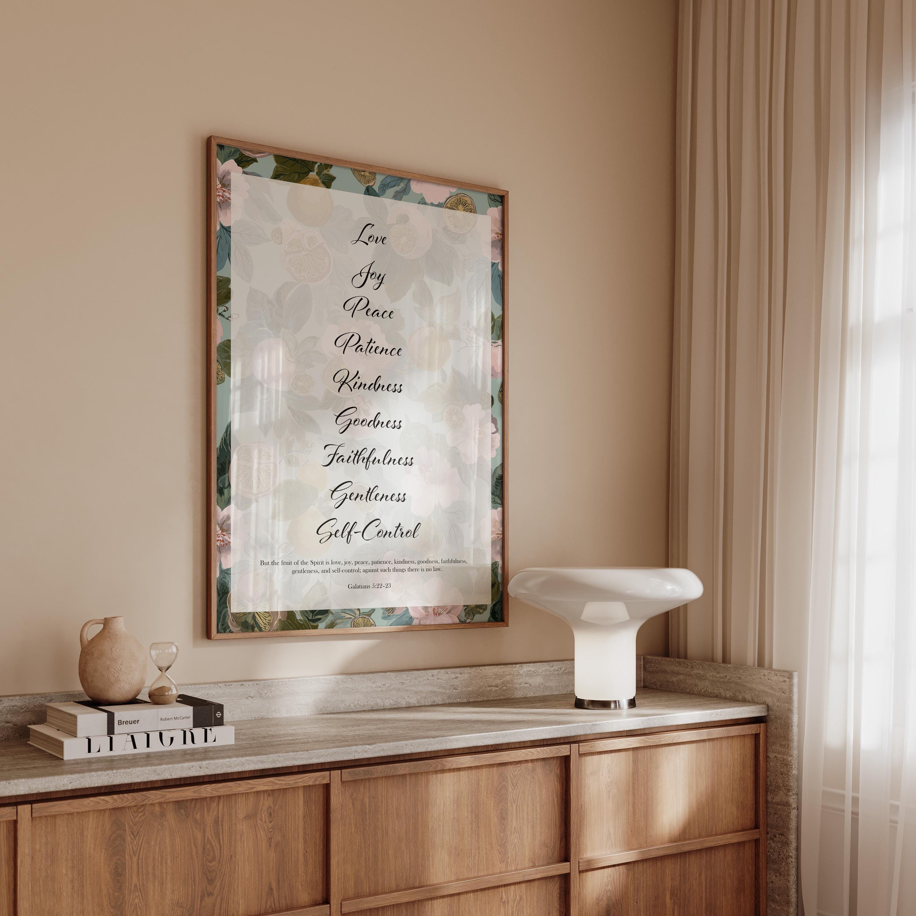 Fruit of the Spirit Wall Art Print, Floral Christian Decor, Galatians Poster