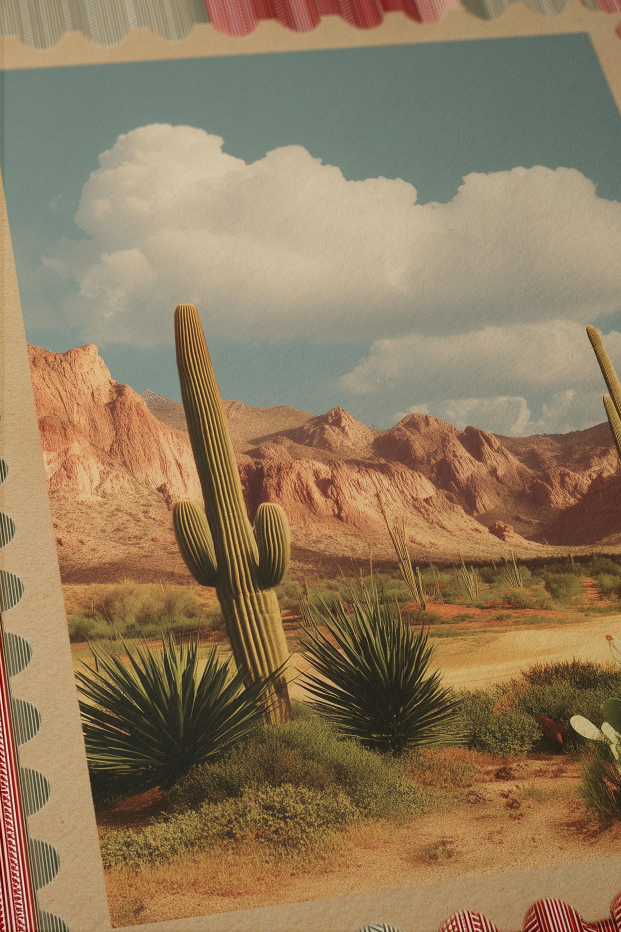 Desert Wall Art Print, Vintage Cactus Landscape, Southwestern Decor
