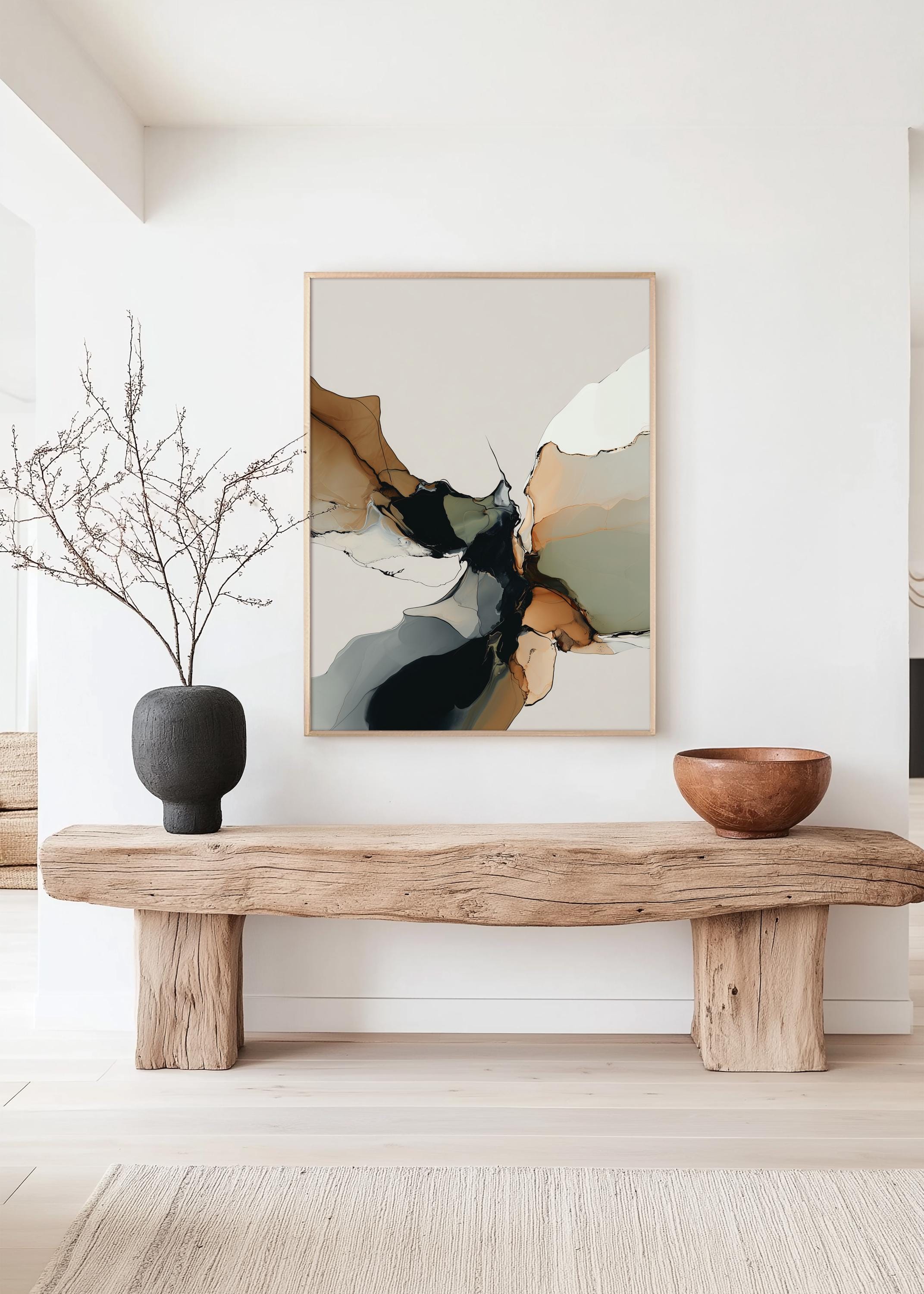 Fluid Abstract Art Print, Neutral Ink Painting, Modern Earth Tone Decor