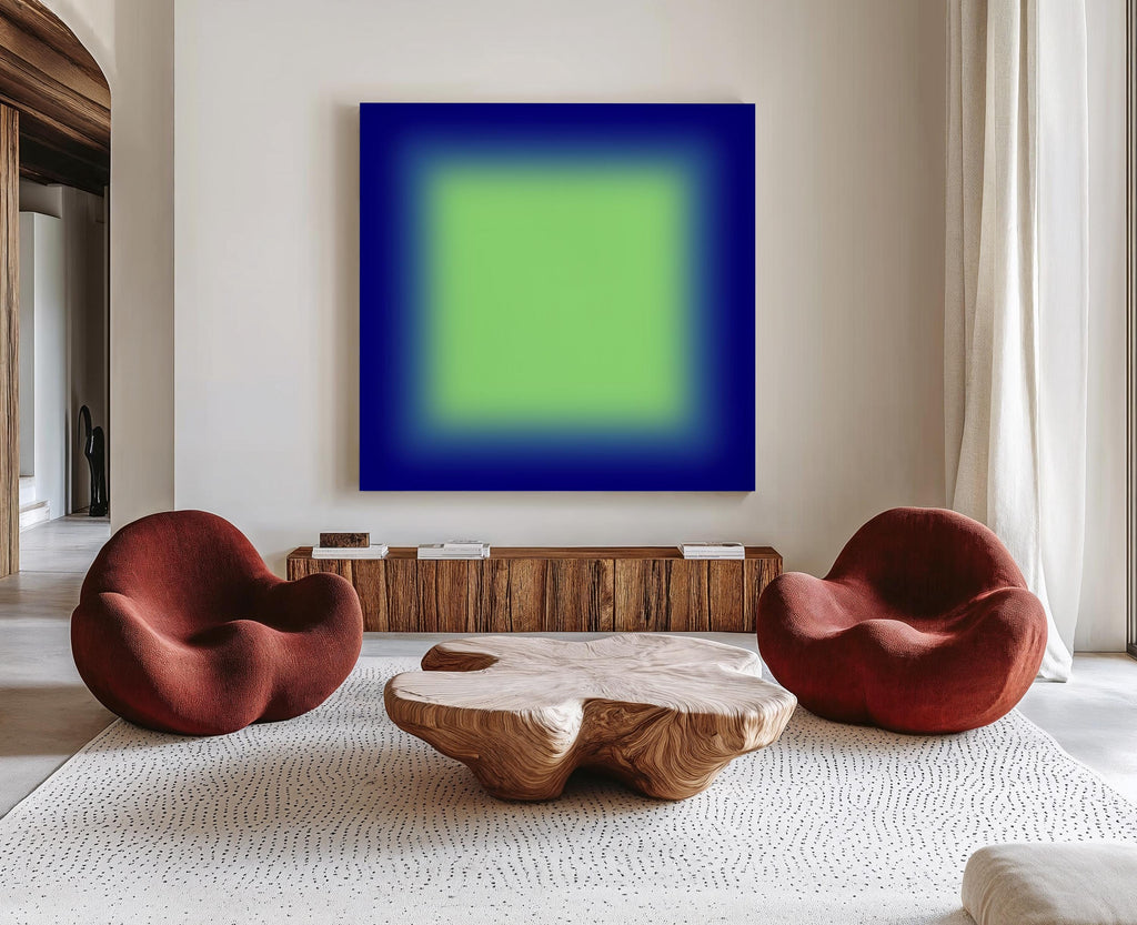 Blue Green Abstract Art Print, Cobalt Lime Gradient, Modern Square Wall Decor