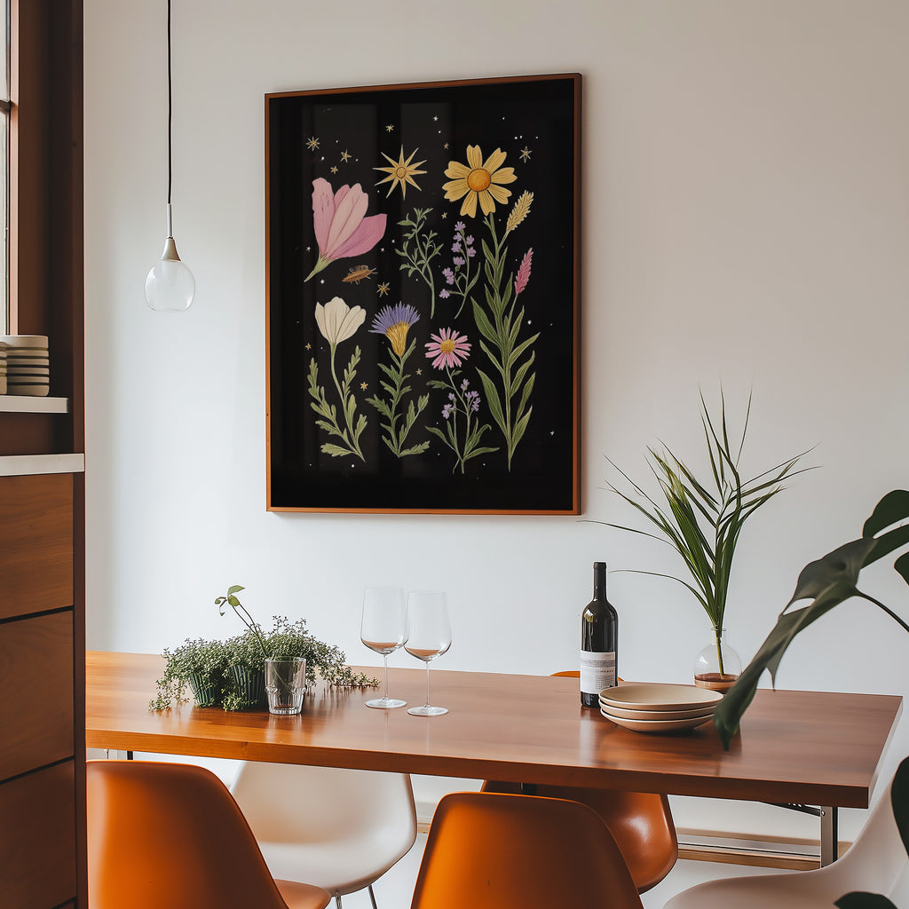 Moonlit Garden – Night Sky Floral Art Print - And A Little More