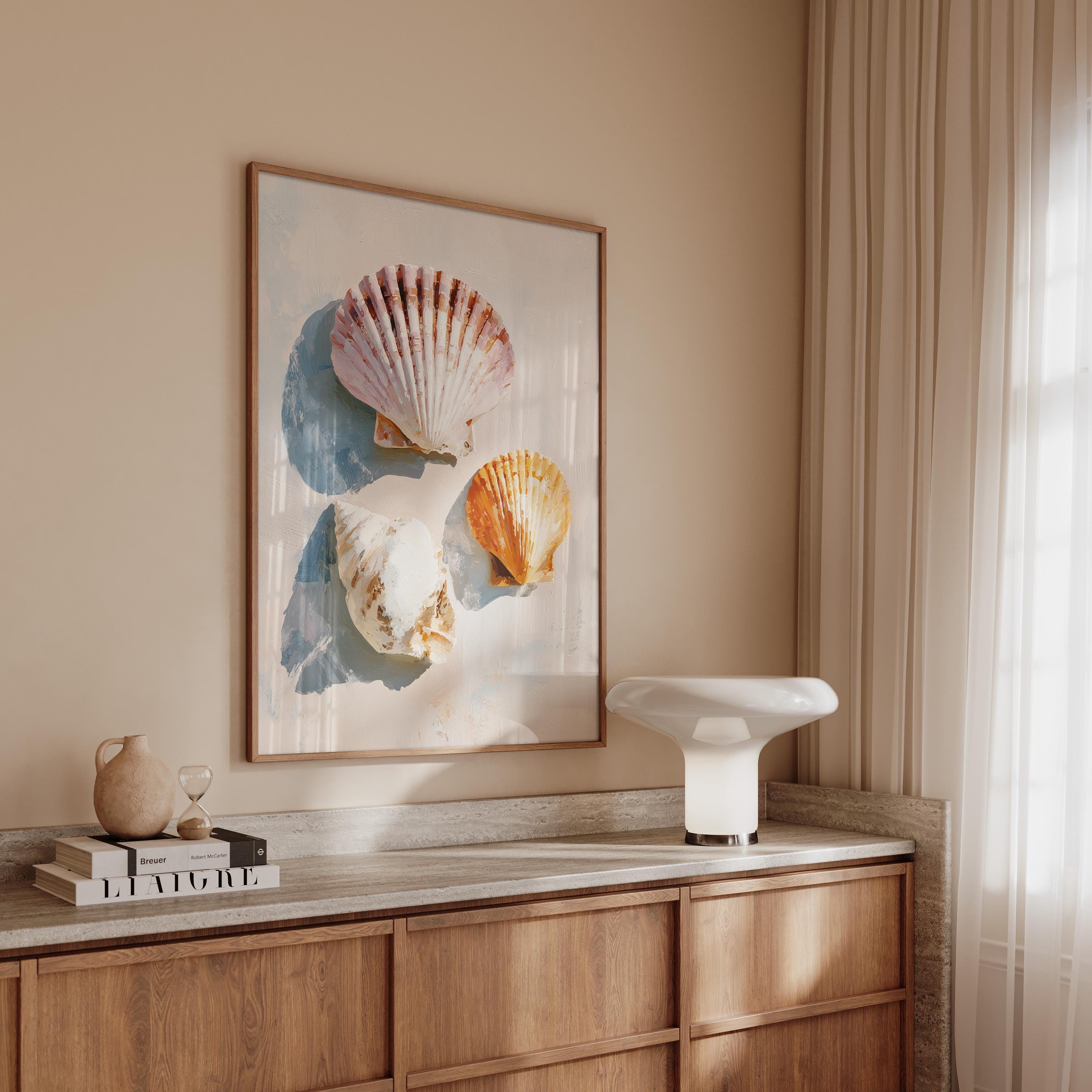 Seashell Wall Art Print, Scallop Shell Poster, Neutral Coastal Bathroom Decor
