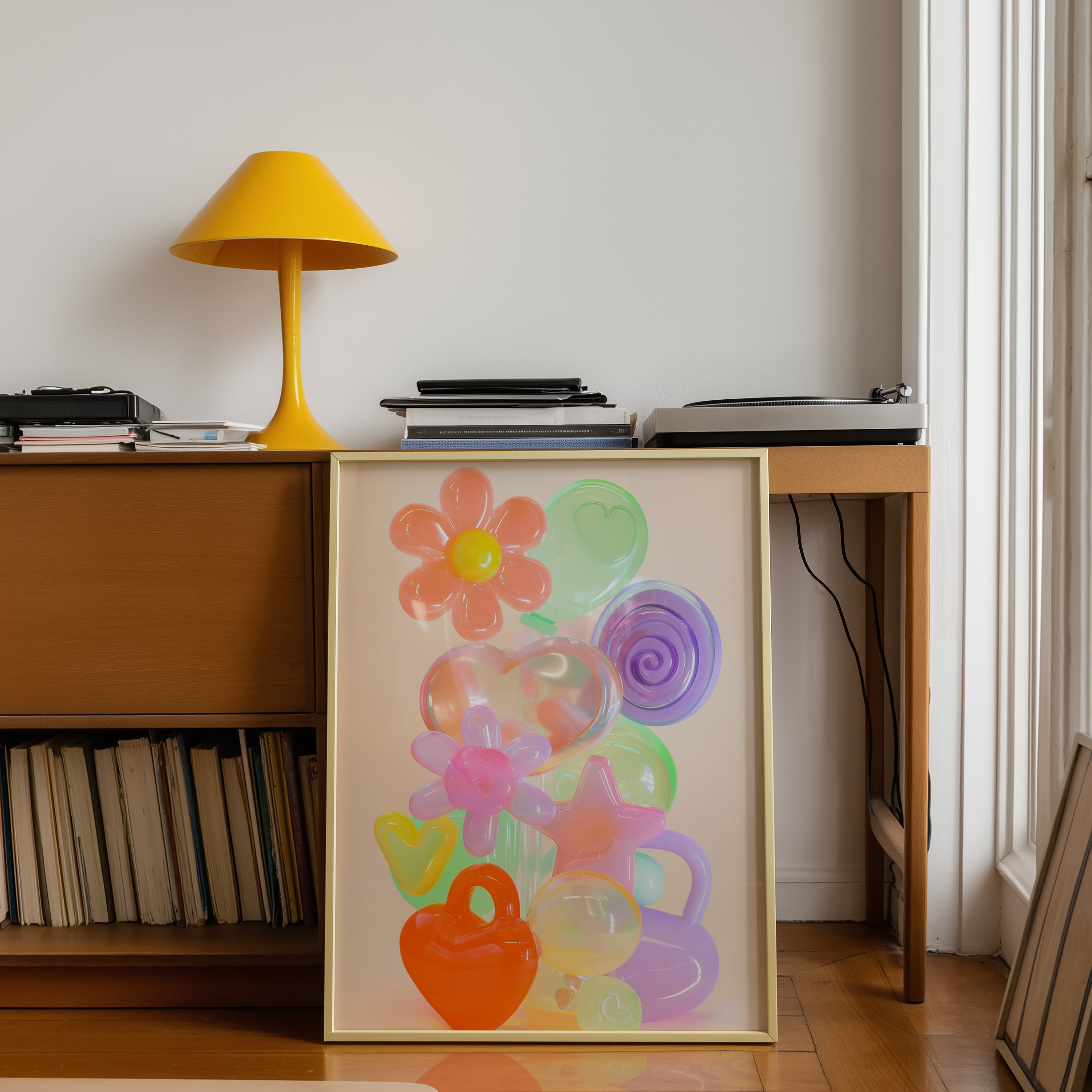 Neon Glass Shapes Modern Art Print - And A Little More