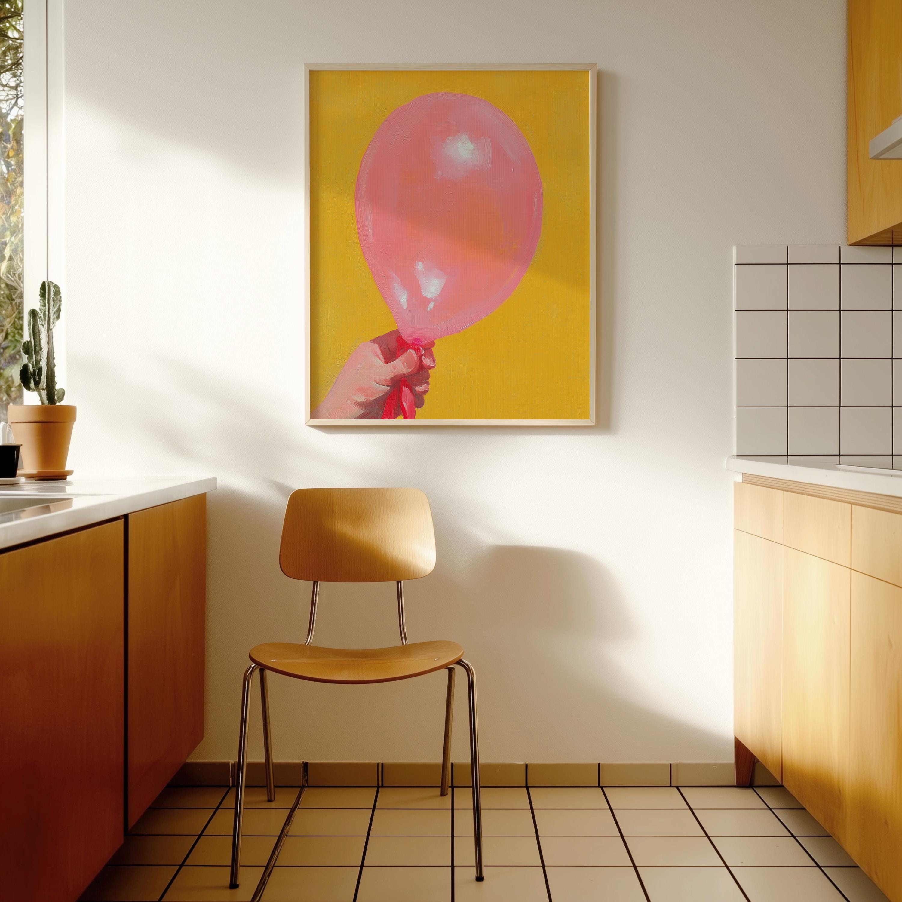 Pink Balloon Pop Art Print, Birthday Celebration Wall Art (Digital Download)