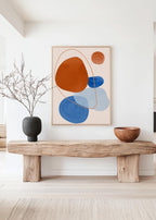Orange Blue Abstract Art Print, Mid Century Modern Poster, Geometric Wall Decor