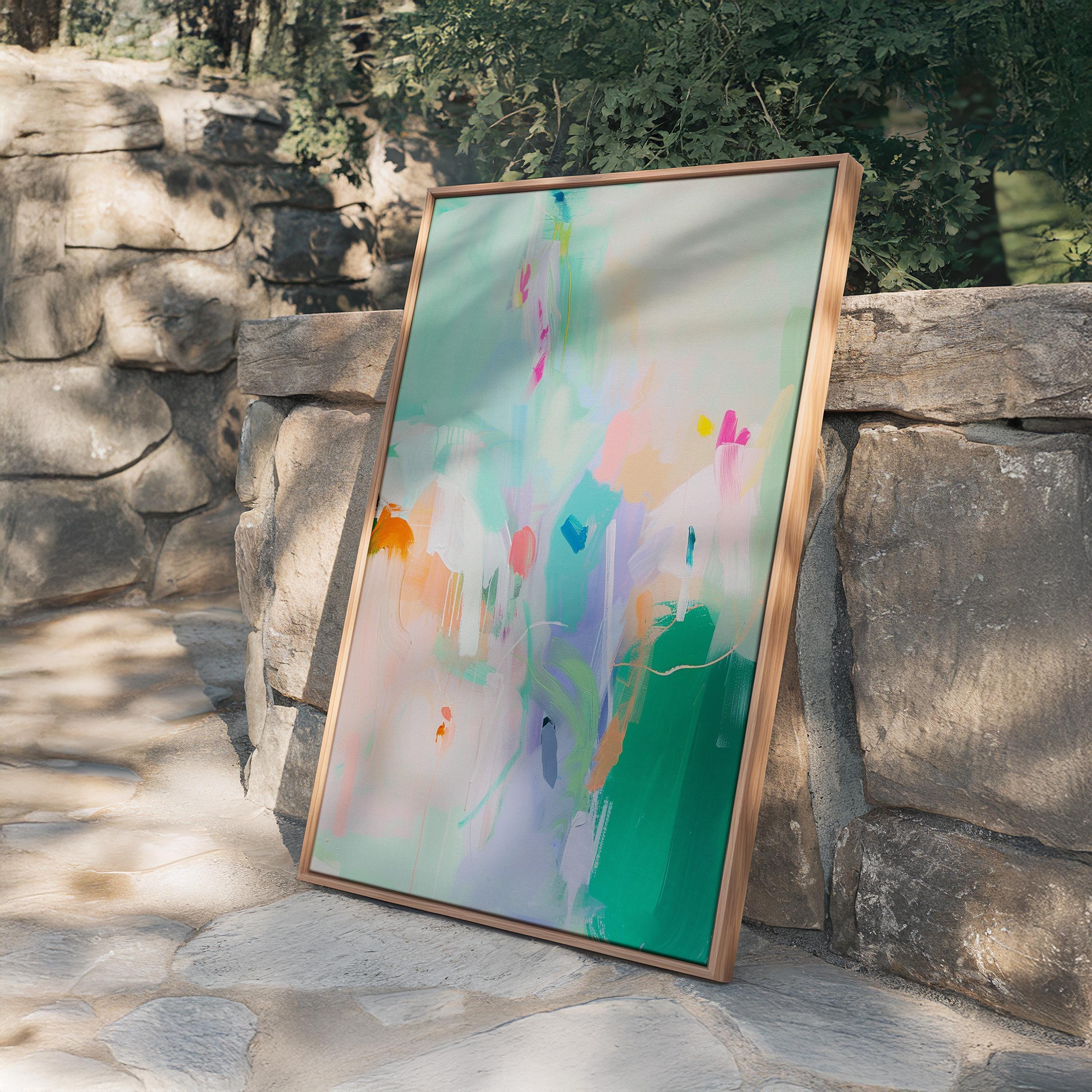Abstract Wall Art Print, Pastel Abstract Painting, Colorful Modern Decor, Mint Green Pink Printable Wall Art
