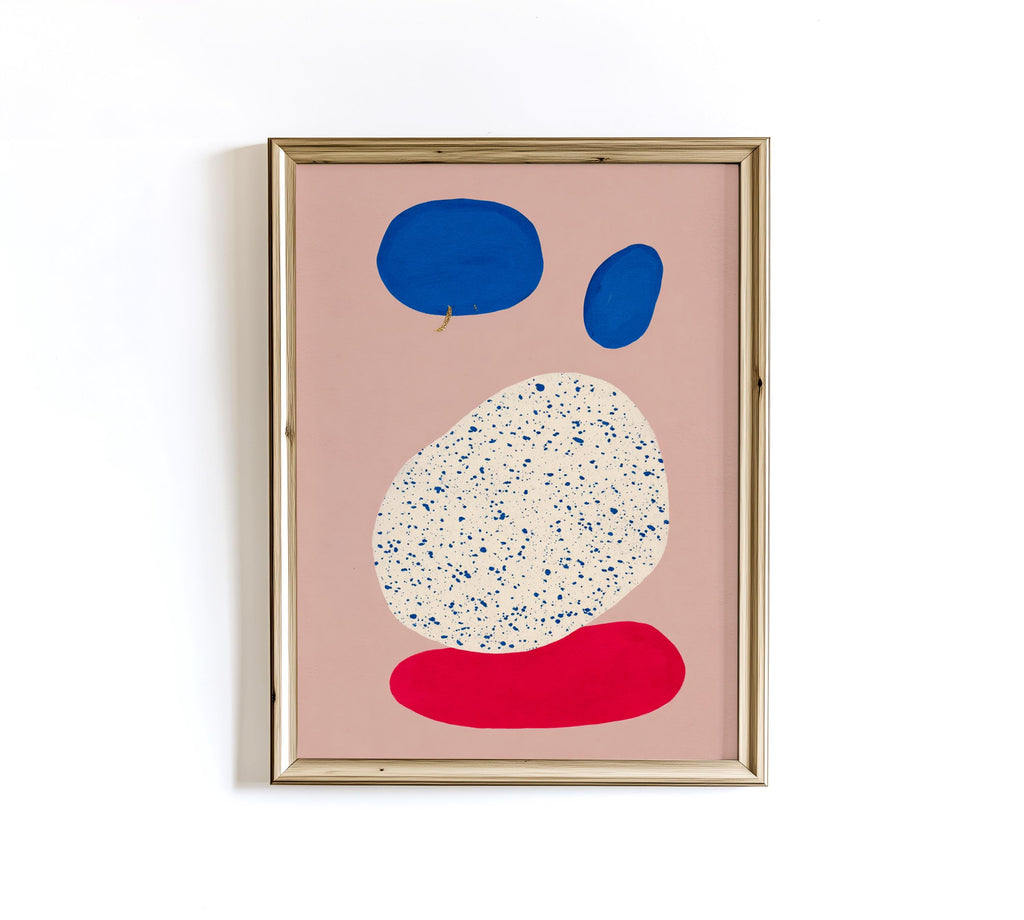 Blue Red Circle Abstract Shapes Art Print: Minimalist Modern Wall Decor