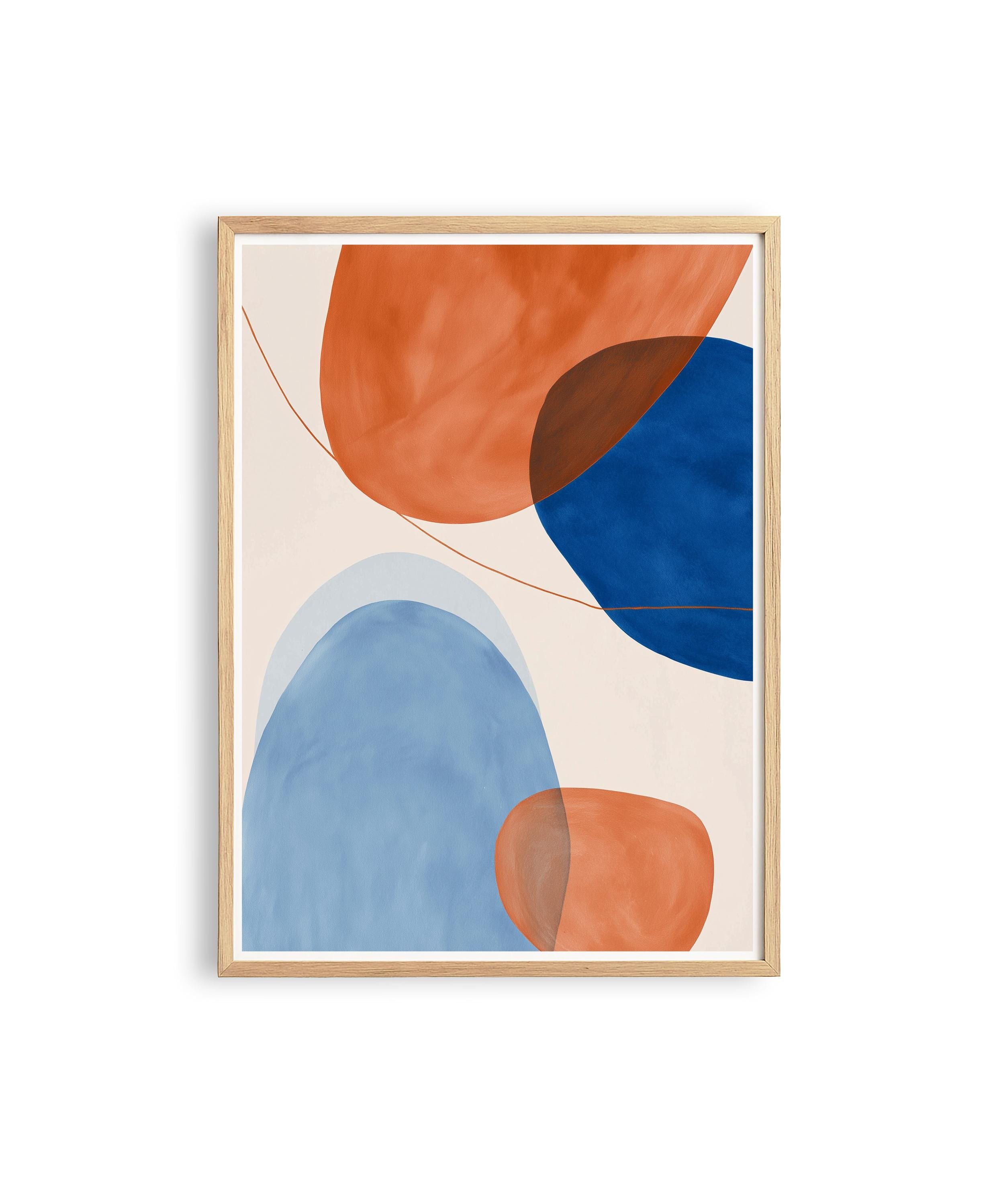 Orange Blue Abstract Art Print, Mid Century Modern Geometric Wall Decor