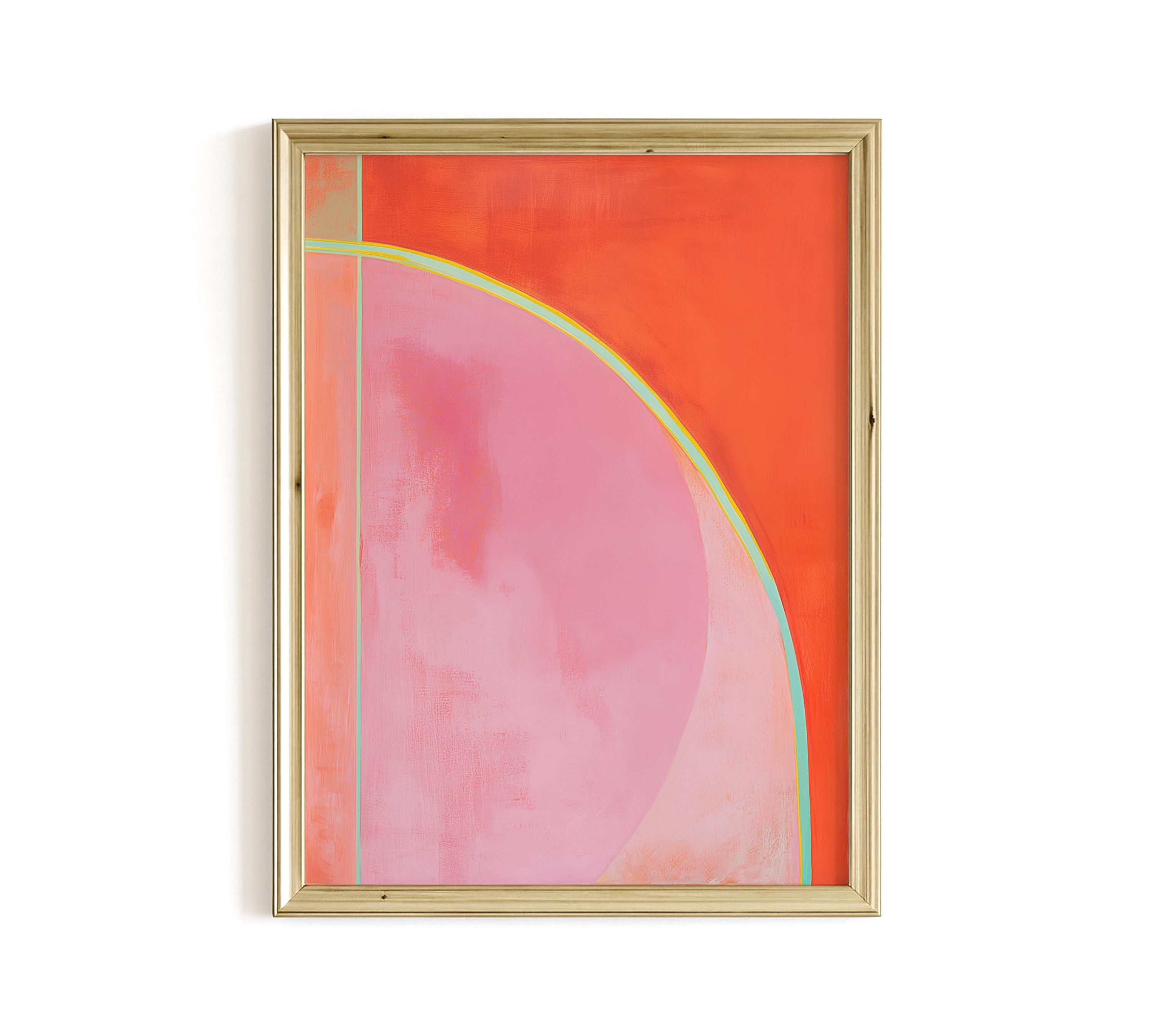 Mid Century Abstract Print, Coral Pink Geometric Line Art, Modern Wall Decor