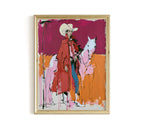 Western Wall Art, Red Cowgirl Print, White Horse Wall Art, Pink Western Decor