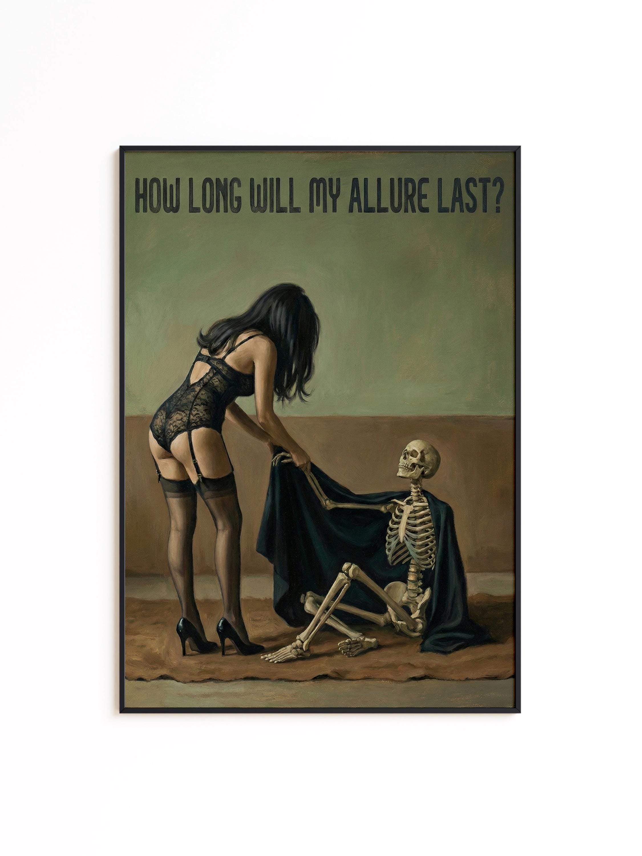 Dark Feminine Art Print, Gothic Skeleton Wall Art, Moody Boudoir Decor