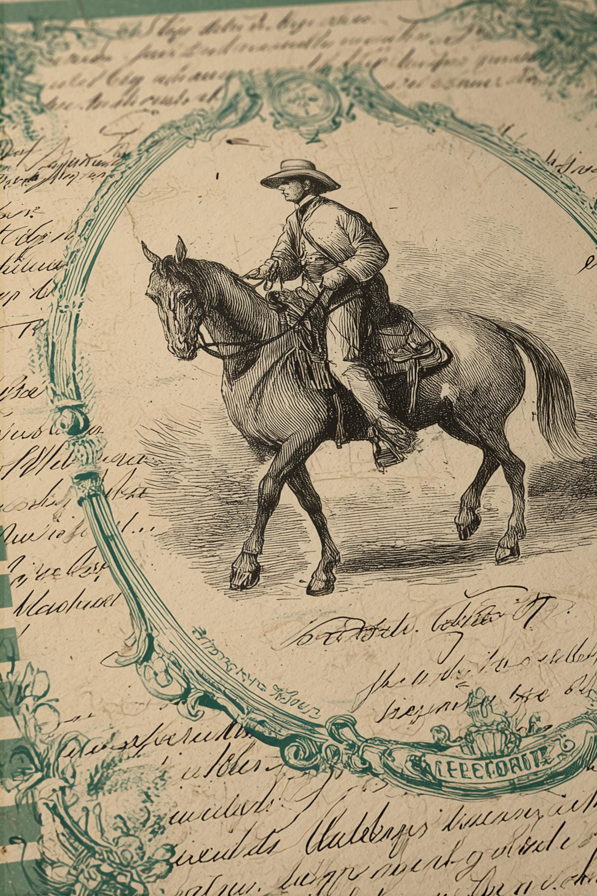 Vintage Western Art Print, Antique Cowboy Horse Poster, Sage Green Wall Decor