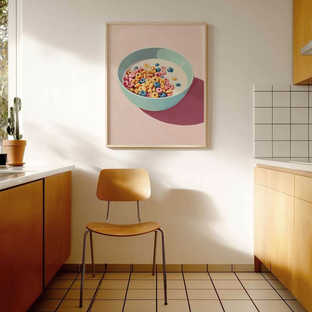 Cereal Wall Art Print, Colorful Breakfast Poster, Pastel Kitchen Decor