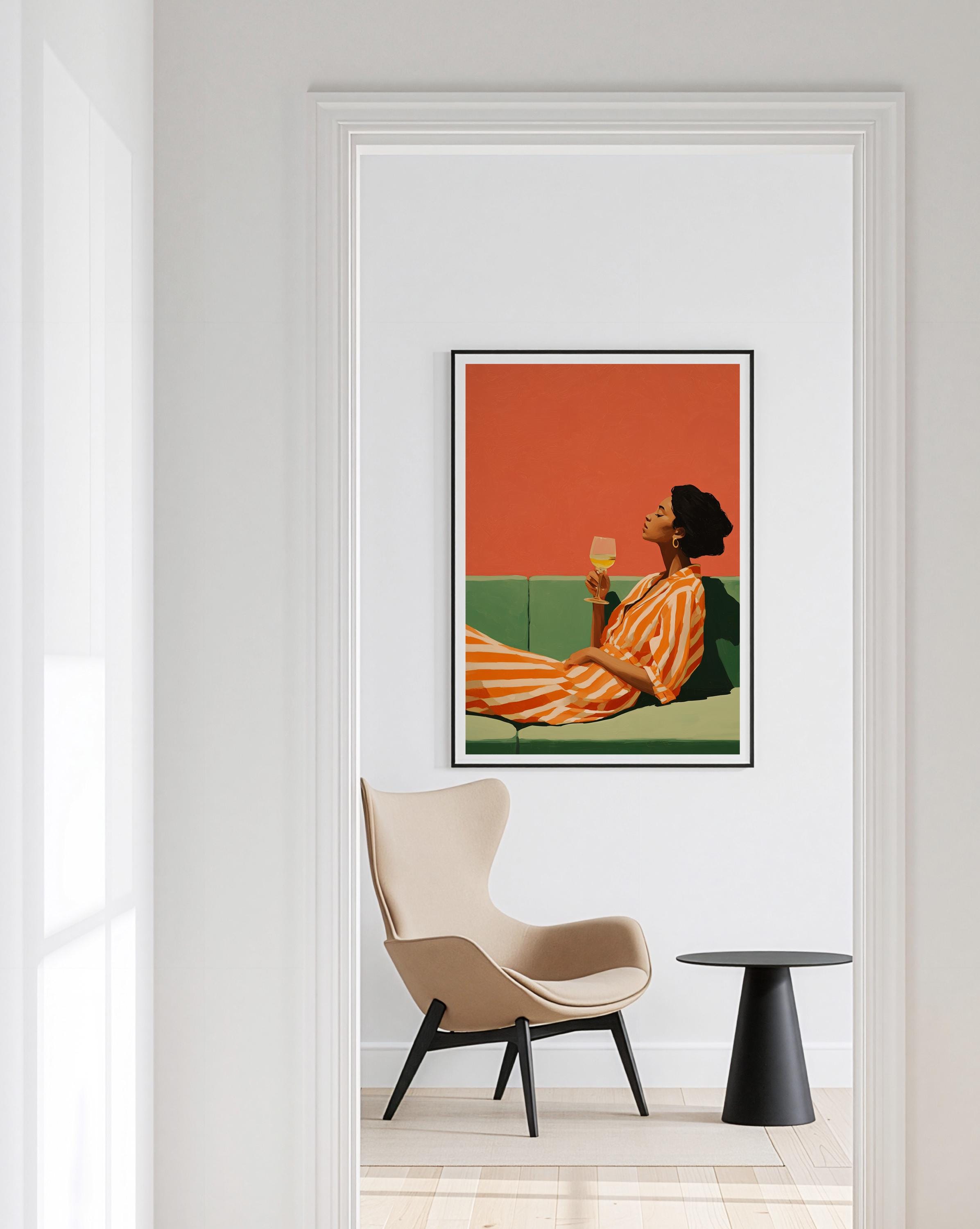 Black Woman Art Print, Afrocentric Wall Art, Orange Wine Poster