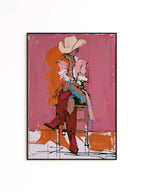 Western Cowgirl Art Print, Pink Cowgirl Wall Decor, Modern Rodeo Painting