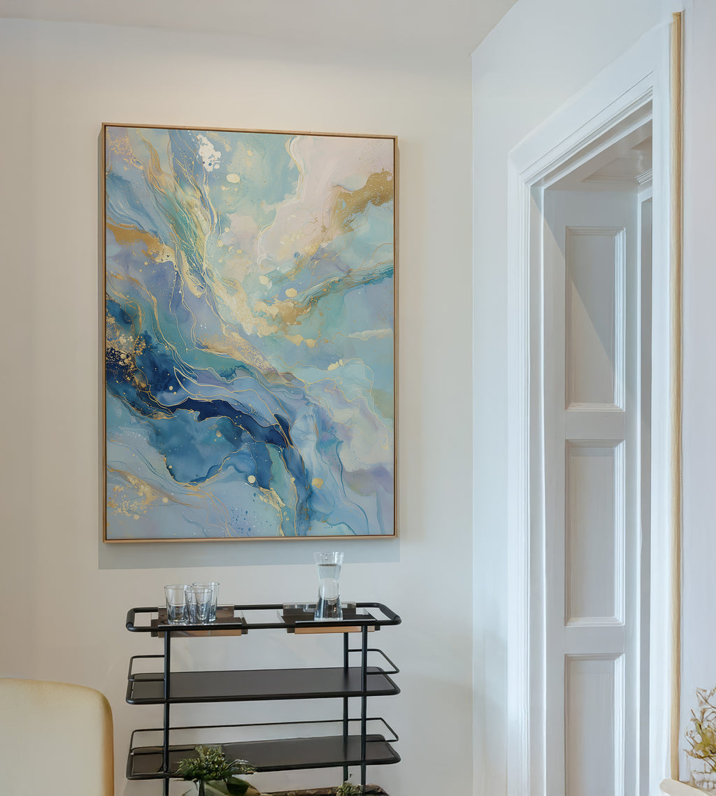 Elegant Blue & Gold Abstract - Framed Canvas - And A Little More