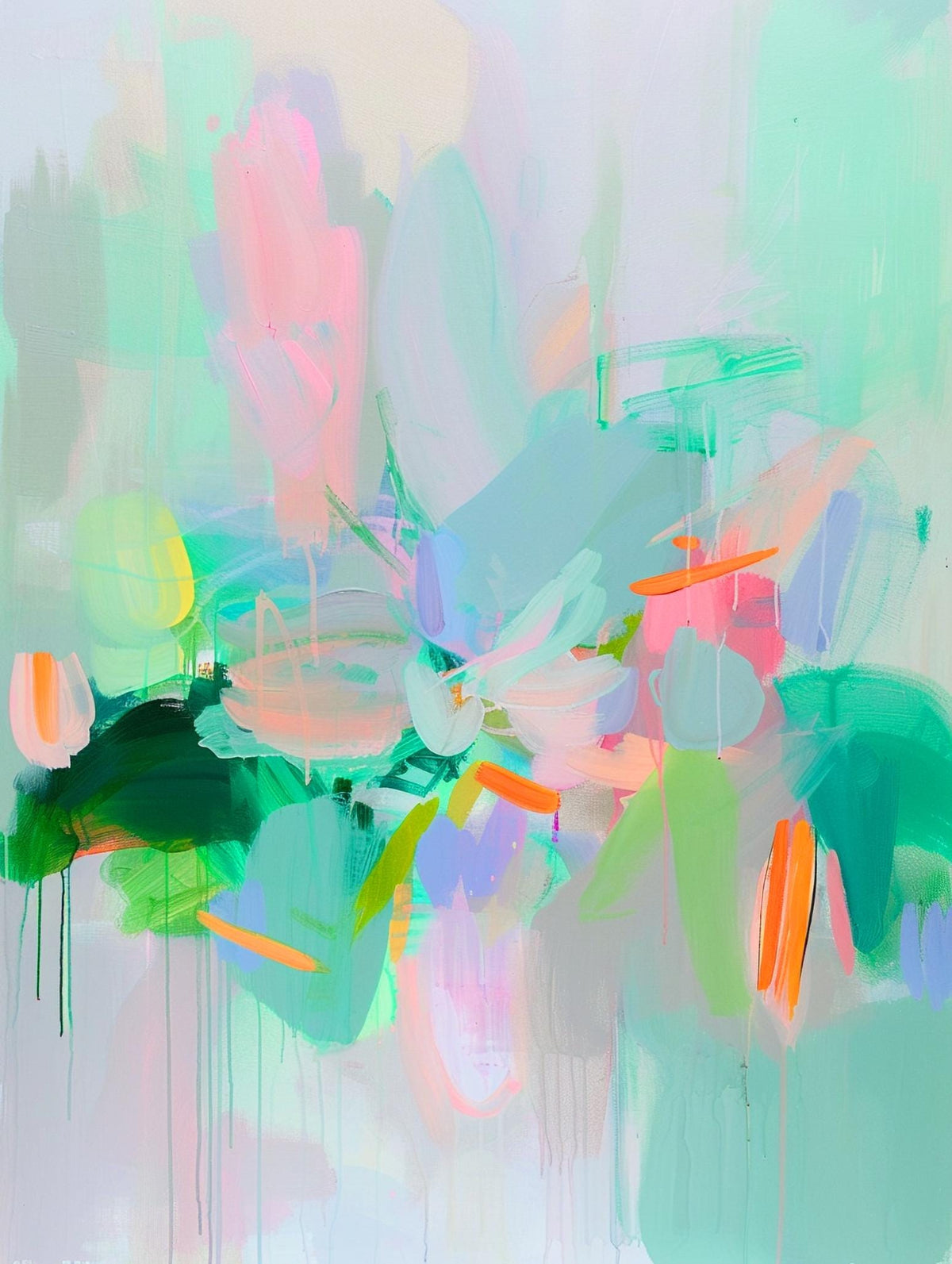 Mint Bloom Abstract Art Print | Pastel Green & Coral Painting | Modern Colorful Wall Decor