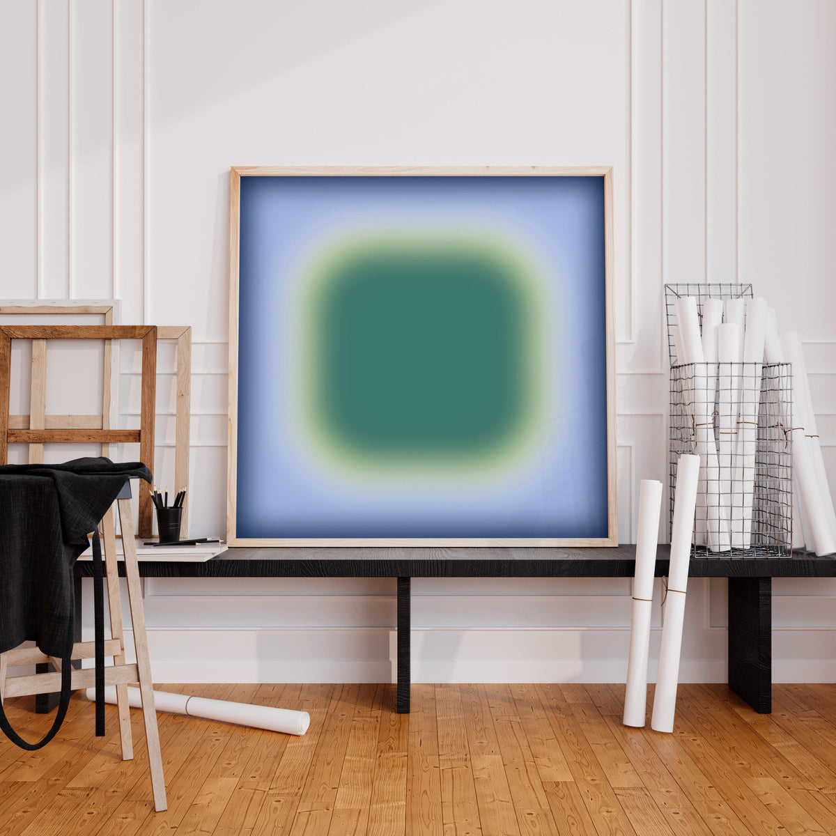 Calm Abstract Art Print, Blue Green Gradient, Coastal Minimal Wall Decor