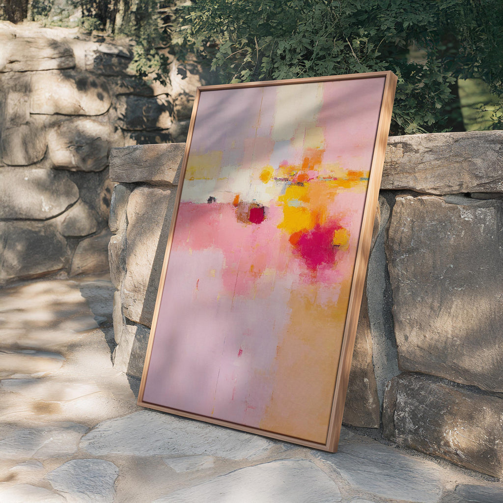 Pink Peach Abstract Landscape Art Print, Modern Pastel Wall Decor Print